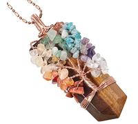 YSJNGF 7 Chakra Tree Pendant Necklace for Unisex, Copper Wire Wrapped 6-faceted Crystal Stone Point Pendant Amulet for Reiki Healing
