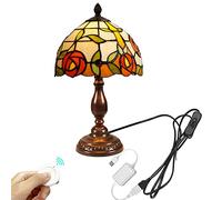 YSJNGF Bedside Table Lamp,Stained Glass Lampshade Countertop Lamps with Remote Control Lamp Nightstand Desk Reading Light Decor Bedroom Living Room Home Office