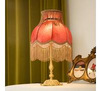 YSJNGF Brass Bedside Table Lamp Vintage Gold Farmhouse Antique Table Lamp Red European Shade French Count Desk Nightstand Lamp Retro Bedroom End Lamp for Living Room Entryway Home Office