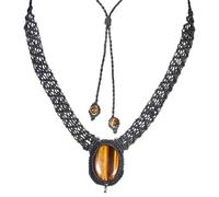 YSJNGF Cabochon Crystal Collar Choker for Women Men Adjustable Nylon Braided Oval Pendant Necklace Healing Stone Jewelry Gifts