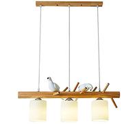 YSJNGF Chandeliers Northern Europe Japanese-Woodcraft Bird LED,Living Room Linear Table Lamp Creativity Bedroom 3 Pcs Glass Lampshade Pendant Lights