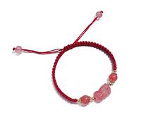 YSJNGF Charm Bracelet Feng Shui Wealth Bracelet Natural Strawberry Quartz Crystal Adjustable Hand-Woven Flat Knot Jewelry Stretch Bracelet Amulet for Good Fortune Courageous Love Lucky Wealth (Color