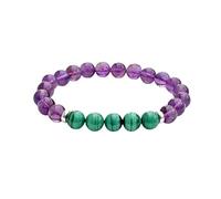 YSJNGF Charm Jewelry 8mm Amethyst Malachite Bracelet Genuine Gemstones 925 Beads Strong Stretch Cord Bracelet