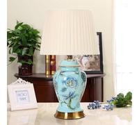 YSJNGF Coastal Farmhouse Table Lamps 23.6" Tall Large Blue Ceramic Table Lamp for Bedroom Pleated Shade Rustic Floral Flower Porcelain Bedside Nightstand Lamp for Living Room Desk Home Office