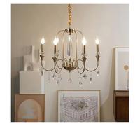 YSJNGF Copper Crystal Chandelier for Living Bedroom Dining Room Kitchen Villa Retro Luxury Style Gold Candle Lamp Pendant Light