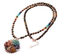 YSJNGF Copper Wire Wrapped Tree Shape Stone Pendant Healing 7 Chakra Crystal Long Beaded Necklace Reiki Energy Quartz Stones Amulet for Women