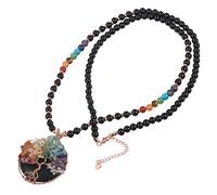 YSJNGF Copper Wire Wrapped Tree Shape Stone Pendant Healing 7 Chakra Crystal Long Beaded Necklace Reiki Energy Quartz Stones Amulet for Women