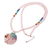 YSJNGF Copper Wire Wrapped Tree Shape Stone Pendant Healing 7 Chakra Crystal Long Beaded Necklace Reiki Energy Quartz Stones Amulet for Women
