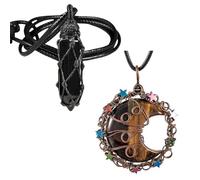 YSJNGF Crescent Moon Star Crystal Necklace & Hexagonal Black Obsidian Pendant