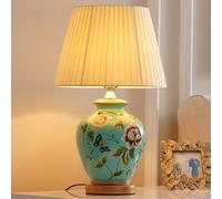 YSJNGF Dark Green Ceramic Table Lamp Bird Flower Blue Porcelain Oriental Table Lamp Rustic Chinese Bedside End Lamp Farmhouse Retro Floral Desk Nightstand Lamp for Bedroom Living Room Home Office