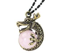 YSJNGF Dragon Necklace with Round Bead for Men Women Healing Crystal Stone Brass Wrapped Pendant Animal Jewelry Gift