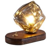 YSJNGF Farmhouse Table Lamp Wood Base with Mid Century Desk Lamps for Home Office Ice Cake Gray Amber Blown Glass Bedside Lamp Retro Rustic Nightstand Lamp for Bedroom Living Room