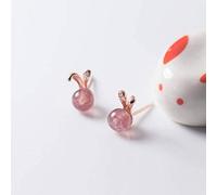 YSJNGF for Women, S925 White Mushroom Nail Female Korean Art Rabbit Earrings Temperament Cute Strawberry Crystal Girl
