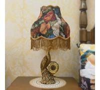 YSJNGF Gold Table Lamp with Clock Vintage Victorian Table Lamp for Living Room Fabric Shade Antique Bedside Lamp Retro Rustic Desk Nightstand Lamp for Farmhouse Bedroom Home Office Decor