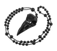 YSJNGF Gothic Crystal Raven Skull Necklace Crow Head Bird Stone Pendant Black Beaded Necklaces Viking Jewelry for Men Women