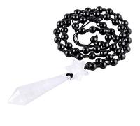 YSJNGF Healing Crystal Point Pendant Necklace with Beads Chain Adjustable, Merkaba Pendulum Dowsing Chakra Pendant