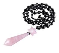 YSJNGF Healing Crystal Point Pendant Necklace with Beads Chain Adjustable, Merkaba Pendulum Dowsing Chakra Pendant