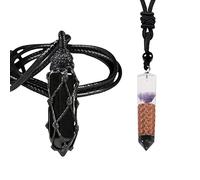 YSJNGF Hexagonal Crystal Points Pendant Necklaces Set, Wrapped Stone Wand Pendant with Adjustable Cord + Adjustable Crystal Single Point Necklace