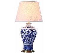 YSJNGF Oriental Vase Porcelain Glaze Table Lamp Night Lamp Hand Flowers Upscale Gold Copper Support Bedside Lamp China Mandarin Blue and White Porcelain Desk Light (A)