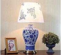 YSJNGF Oriental Vase Porcelain Glaze Table Lamp Night Lamp Hand Flowers Upscale Gold Copper Support Bedside Lamp China Mandarin Blue and White Porcelain Desk Light (B)