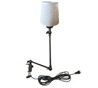 YSJNGF Plug-in Clip-on Desk 1-Light Nordic Nightstand with Flexible Arm, Beige Drum Fabric Lampshade, 8.2FT Plug in Cord, Decorative Clamp Lamp for Office Home Bookshelf Bedside