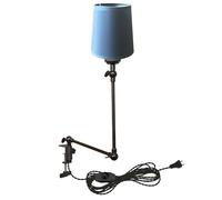 YSJNGF Plug-in Clip-on Desk 1-Light Nordic Nightstand with Flexible Arm, Blue Drum Fabric Lampshade, 8.2FT Plug in Cord, Decorative Clamp Lamp for Office Home Bookshelf Bedside