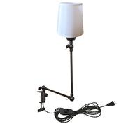 YSJNGF Plug-in Clip-on Desk 1-Light Nordic Nightstand with Flexible Arm, White Drum Fabric Lampshade, 8.2FT Plug in Cord, Decorative Clamp Lamp for Office Home Bookshelf Bedside