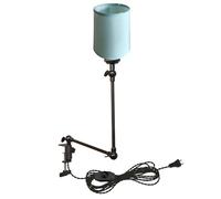 YSJNGF Plug-in Clip-on Desk Nordic Nightstand with Flexible Arm, Light Blue Drum Fabric Lampshade, 8.2FT Plug in Cord, Decorative Clamp Lamp for Office Home Bookshelf Bedside