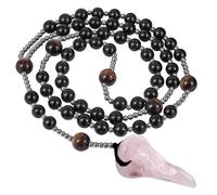 YSJNGF Raven Skull Necklace with Long Chain Black Crystal Beaded Necklaces Gothic Viking Crow Head Bird Jewelry for Men Women