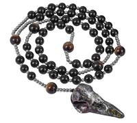 YSJNGF Raven Skull Necklace with Long Chain Black Crystal Beaded Necklaces Gothic Viking Crow Head Bird Jewelry for Men Women