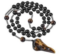 YSJNGF Raven Skull Necklace with Long Chain Black Crystal Beaded Necklaces Gothic Viking Crow Head Bird Jewelry for Men Women