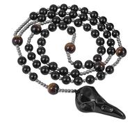 YSJNGF Raven Skull Necklace with Long Chain Black Crystal Beaded Necklaces Gothic Viking Crow Head Bird Jewelry for Men Women