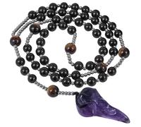 YSJNGF Raven Skull Necklace with Long Chain Black Crystal Beaded Necklaces Gothic Viking Crow Head Bird Jewelry for Men Women