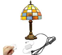 YSJNGF Remote Control Accent Desk Bedside Table with Stained Glass Lamp Shade Light Fixture for Living Room Bedroom Kitchen