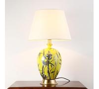 YSJNGF Round Large Ceramic Table Lamp Yellow Bird Flower Pot Vintage Porcelain Table Lamp Chinese Farmhouse Desk Bedside Lamp End Nightstand Lamp for Living Room Bedroom Farmhouse Home Office Entry
