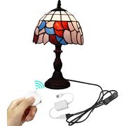 YSJNGF Table with Remote Control Switch, Sea Blue Stained Glass Shade, Desk Lamp for Reading Light Living Room Bedroom Bedside Study Bar Art Crafts Gifts