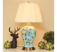 YSJNGF Vintage Green Table Lamp Floral Ceramic Table Lamp Pleated Shade Rustic Flower Porcelain Bedside Lamp Retro Farmhouse End Lamp for Bedroom Nightstand Living Room Home Office Decorative