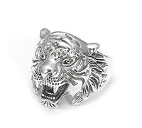 YSJNHX Herrenringe, S925 Silver Tiger Head Ring für Männer, Vintage Gothic Open Tiger Head Ring