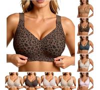 YSJNHX Jelly Bra Women's Non-Wired Push Up Deep V-Neck Seamless Cup Bra with Strong Support for Large Breasts Padded Soft Bustier Comfortable T-Shirt Bra Leopard Print