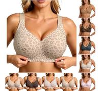 YSJNHX Jelly Bra Women's Non-Wired Push Up Deep V-Neck Seamless Cup Bra with Strong Support for Large Breasts Padded Soft Bustier Comfortable T-Shirt Bra Leopard Print