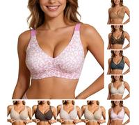 YSJNHX Jelly Bra Women's Non-Wired Push Up Deep V-Neck Seamless Cup Bra with Strong Support for Large Breasts Padded Soft Bustier Comfortable T-Shirt Bra Leopard Print