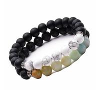 YSJNHX Schmuck Lava Stone Bracelets for Him and Her, Real Natural Stones, Elastic Bracelet, 8 mm, Great Gift Idea - 19 cm