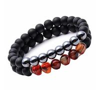 YSJNHX Schmuck Lava Stone Bracelets for Him and Her, Real Natural Stones, Elastic Bracelet, 8 mm, Great Gift Idea - 19 cm