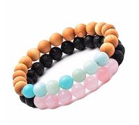 YSJNHX Schmuck Lava Stone Bracelets for Him and Her, Real Natural Stones, Elastic Bracelet, 8 mm, Great Gift Idea - 19 cm