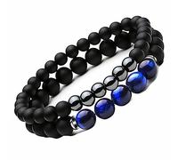 YSJNHX Schmuck Set of 2 Agate Bracelets for Him and Her, Real Natural Stone Chakra Bracelet 6 mm, Great Gift Idea - 19 cm Household Taps