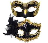 YskerrigToy Masquerade Masks, 2 x Venetian Halloween Masquerade Masquerade Masks, Men Women Sexy Ball Mask Fancy Dress for Carnival Halloween Party Mask (Gold)