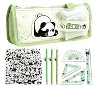 YskerrigToy Panda Stationery, Panda Pens, Pandas Ruler, Stickers, Large Capacity Pencil Case, Big Capacity Canvas Pencil Pouch with Zipper, Kawaii Pens for School Office Supplies - 6 PCS
