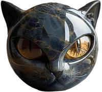 YSKMHQ Black Cat Stone Figurine Sculpture Handcrafted Resin Mini Cat Statue with Marble Texture & Amber Eyes - Gift Decor for Cat Lovers & Collectors (C)