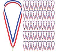Ysleen 100 Pcs Red White and Blue Lanyard Medal Ribbons Neck Ribbon for Medals Striped Award Lanyards with Snap Clips for Competitions Meeting Sport Party