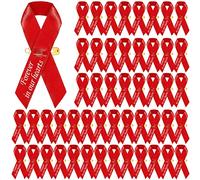 Ysleen 50 Pcs Memorial Ribbons Classic Memorial Service Respect Meditation Personalized Ribbon Bow with Safety Pins for Mourning, Remembrance Day, Funeral Event (Red)